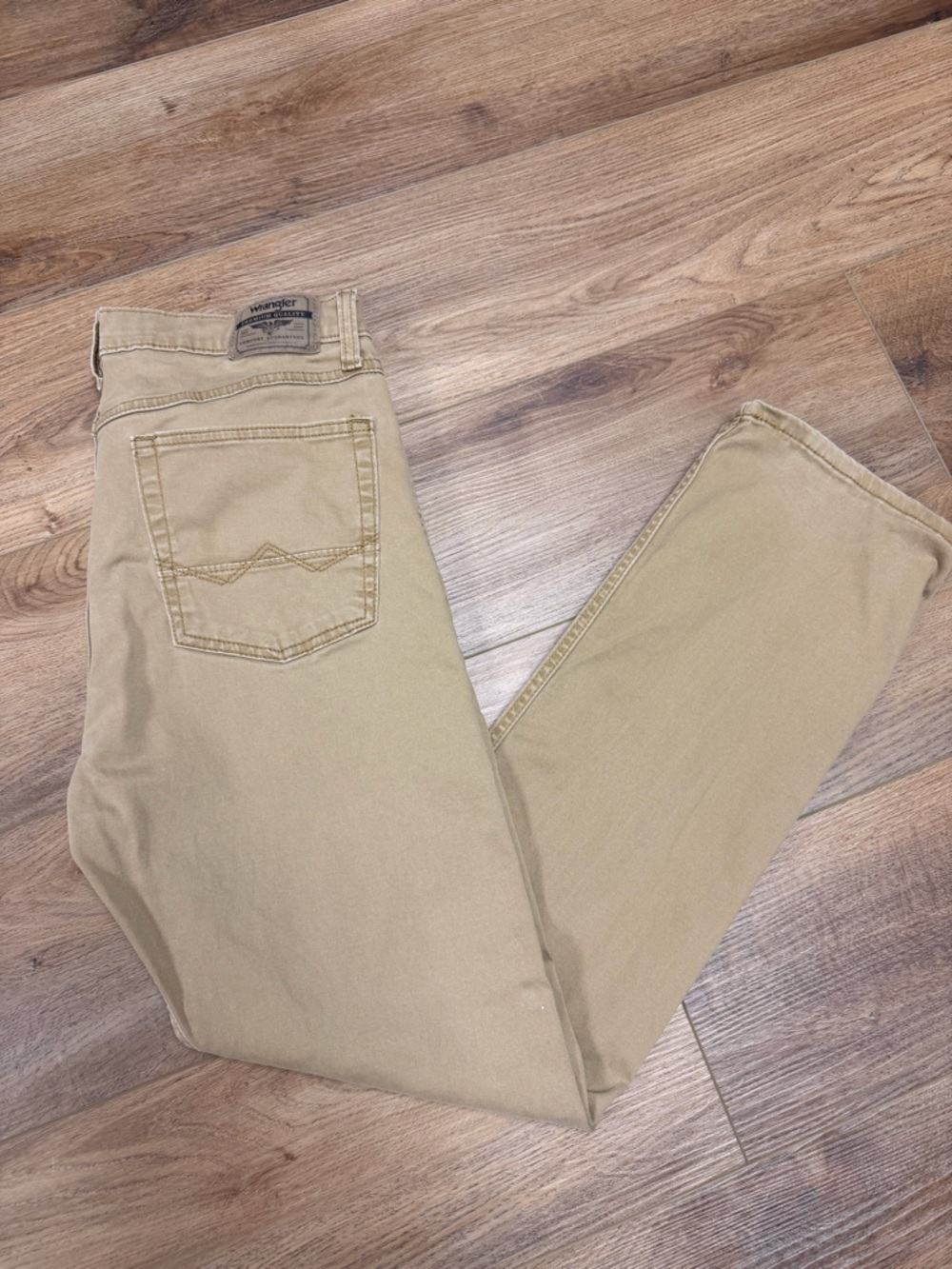Wrangler Slim Straight Pants Men‎ 32/32 Khaki Tan 5 Pocket Mid Rise Casual Work